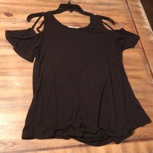 black t-shirt with shoulder cut outs